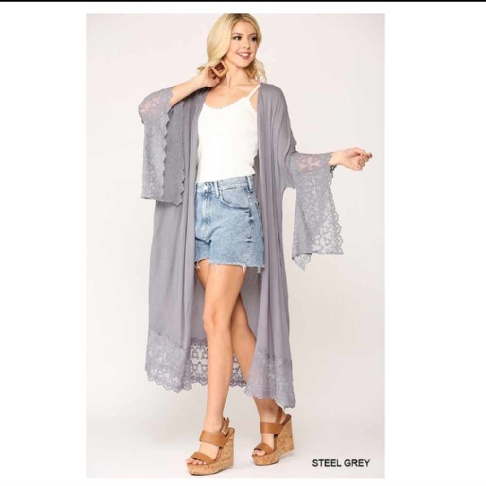 *EMBROIDERED LACE HEM DUSTER/CARDIGAN - Picture 2 of 5